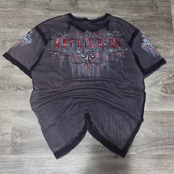 Affliction black & red graphic tee with sick design front and back hit - Picture 3 of 6